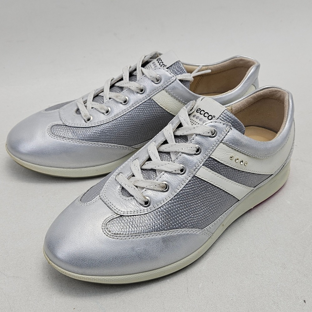 Ecco C561107 Silver Metallic Leather Spikeless Golf Shoes Womens 5.5 EU 36